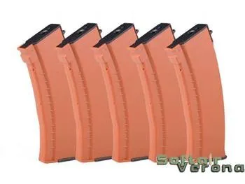 E&L - Set 5 Caricatore Monofilare da 120 bb Per Fucile AK - Orange - EL-74 Orange